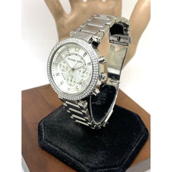 Michael Kors Women's Watch MK5353 Parker Silver Steel Chronograph Gemmed USED - Picture 2 of 14